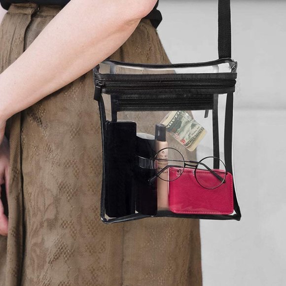 Adjustable Strap Clear Stadium Approved  Crossbody Bag Purse  (Black) - Picture 3 of 5